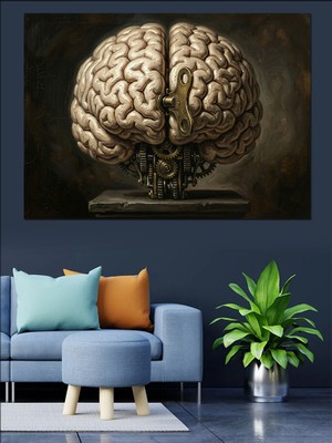 Karizma Tablo Mekanik Detaylı Insan Beyni Illüstrasyonu Dekoratif Kanvas - Mdf Ahşap Tablo