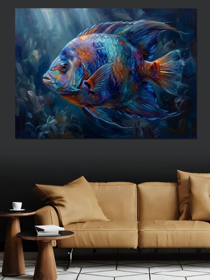 Karizma Tablo Derin Maviliklerde Renkli Egzotik Balık Dekoratif Kanvas - Mdf Ahşap Tablo