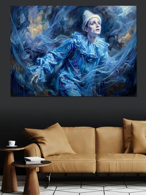 Karizma Tablo Mavi Tonlarda Üzgün Palyaço Portresi Dekoratif Kanvas - Mdf Ahşap Tablo