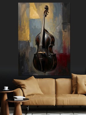 Karizma Tablo Müzik Notaları ve Büyük Çello Dekoratif Kanvas - Mdf Ahşap Tablo