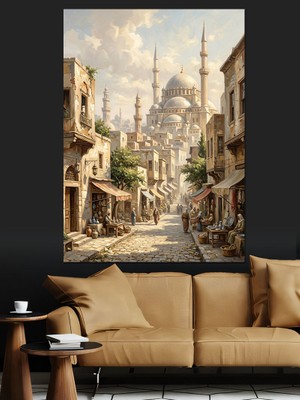 Karizma Tablo Tarihi Istanbul Sokağı ve Camii Dekoratif Kanvas - Mdf Ahşap Tablo