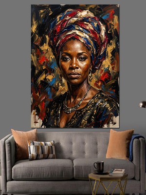 Karizma Tablo Egzotik Başlıklı Afrikalı Kadın Portresi Dekoratif Kanvas - Mdf Ahşap Tablo