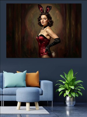 Karizma Tablo Tavşan Kulaklı Şık Kadın Portresi Dekoratif Kanvas - Mdf Ahşap Tablo