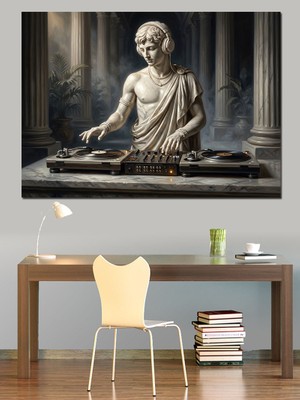 Karizma Tablo Modern Dj Masasında Antik Heykel Dekoratif Kanvas - Mdf Ahşap Tablo