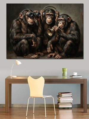 Karizma Tablo Üç Maymun Görseli Klasik Yorum Dekoratif Kanvas - Mdf Ahşap Tablo