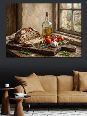 Karizma Tablo Pencere Kenarında Taze Ekmek ve Yağ Dekoratif Kanvas - Mdf Ahşap Tablo