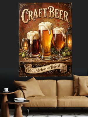 Karizma Tablo Craft Beer Köpüklü Bira Tabelası Dekoratif Kanvas - Mdf Ahşap Tablo