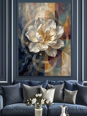 Karizma Tablo Modern Geometrik Beyaz Çiçek Tasarımı Dekoratif Kanvas - Mdf Ahşap Tablo