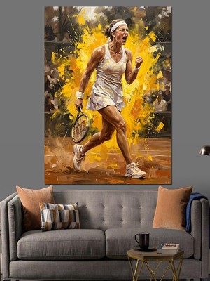 Karizma Tablo Tenis Oynayan Modern Kadın Sporcu Dekoratif Kanvas - Mdf Ahşap Tablo