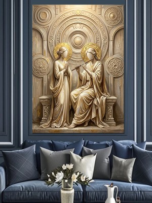 Karizma Tablo Tapınakta Dua Eden Antik Figürler Dekoratif Kanvas - Mdf Ahşap Tablo