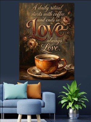 Karizma Tablo Aşk Hakkında Yazılı Kahve Fincanı Dekoratif Kanvas - Mdf Ahşap Tablo