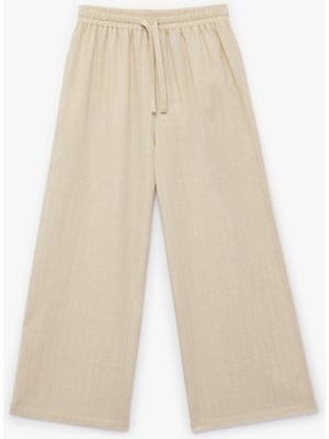Koton Pamuk Viskon Karışımlı Rahat Kalıp Beli Lastikli Bağlamalı Geniş Paça Pantolon