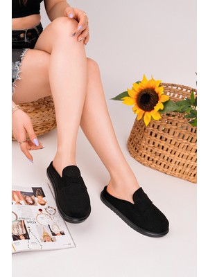 Muggo Vintage Süet Deri Günlük Rahat Önü Kapalı Kadın Loafer Terlik