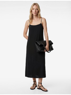 Koton Aerobin Kumaş Midi Boy Ince Askılı Saten Elbise