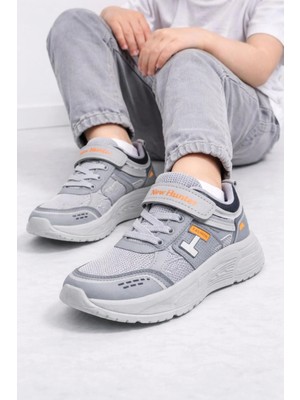 Slipcat Unisex Çocuk Spor Günlük Hafif Taban Cırtlı Bağcıklı Nefes Alabilen Kaymaz Okul ve Günlük Sneaker