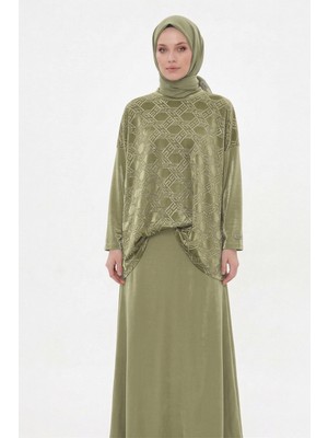 Nuss Desenli Detaylı Pantolonlu Takım 1058 Haki