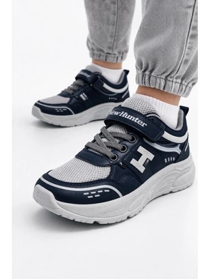 Slipcat Unisex Çocuk Spor Günlük Hafif Taban Cırtlı Bağcıklı Nefes Alabilen Kaymaz Okul ve Günlük Sneaker