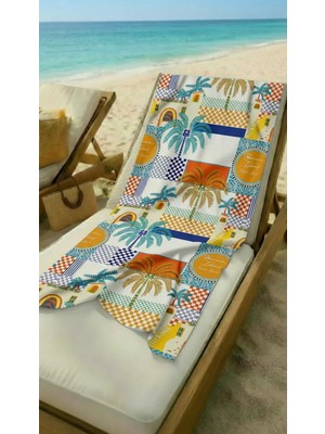 Miami Beach Tropikal Patchwork Desenli Renkli Yüksek Su Emici 70X150CM Plaj Havlusu