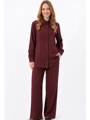 Nuss Önü Düğmeli Gömlek Pantolonlu Takım 1055 Mürdüm