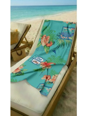 Miami Beach Tropikal Desenli Yüksek Su Emici 70X150CM Plaj Havlusu