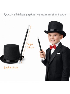 Nessi World Çocuk Sihirbaz Şapkası ve Uzayan Yaylı Sihirli Sopa Seti