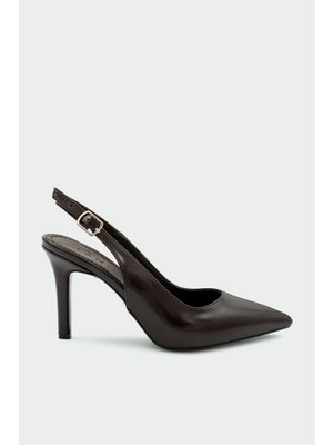 Laminta Orika Dikiş Detaylı Kadın Acı Kahve Topuklu Ayakkabı