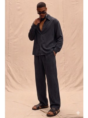 Tarz Cool Erkek Haki Tencel Kumaş Oversize Gömlek Pantolon Takım – Rahat Kesim Yazlık Kombin