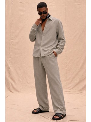 Tarz Cool Erkek Haki Tencel Kumaş Oversize Gömlek Pantolon Takım – Rahat Kesim Yazlık Kombin