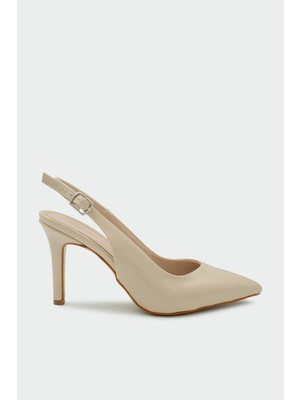 Laminta Orika Dikiş Detaylı Kadın Ten Topuklu Ayakkabı