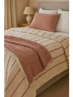 Veronica Line 8 Kat Müslin Çift Yönlü Yatak Örtüsü + Yastık Kılıfı Set 240X260 Organik %100 Pamuk