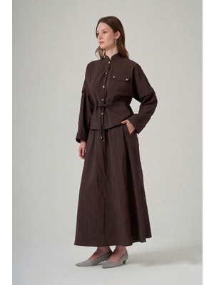 Nuss Kraş Kumaş Ceket Etek Takım 1090 Kahverengi