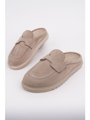Muggo Vintage Süet Deri Günlük Rahat Önü Kapalı Kadın Loafer Terlik