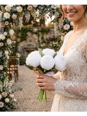 Yasima Yapay Beyaz Şakayık Gülü Özel Gün Nişan Nikah Çiçeği