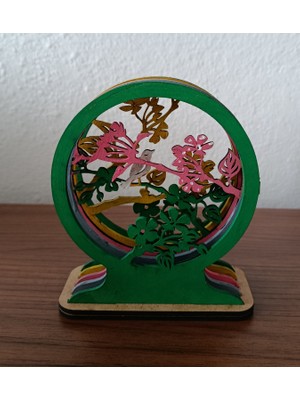Solay Mini Kuş Figürlü Agaçlık 3D Ahşap Süs Eşyası