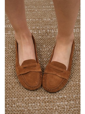 Mio Gusto Capri Hakiki Süet Taba Renk Kadın Loafer Ayakkabı