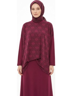 Nuss Desen Detaylı Pantolonlu Takım 1058 Mürdüm