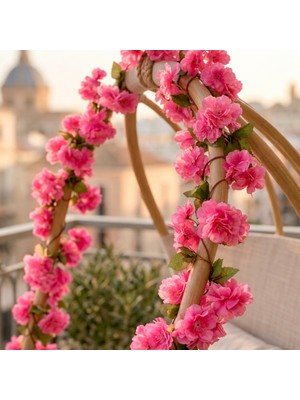 Bakburaya Yapay Çiçekçilik 1 Adet Koyu Pembe Sakura 2 Metre Sarkan Sarmasik Ev Dekor Masa Süsü