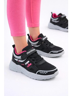 Slipcat Unisex Çocuk Spor Günlük Hafif Taban Cırtlı Bağcıklı Nefes Alabilen Kaymaz Okul ve Günlük Sneaker