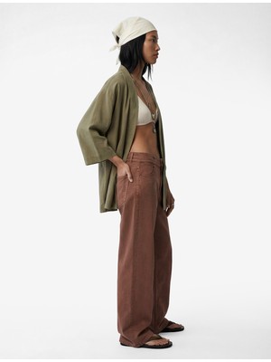 Koton Kupro Viskon Kumaş Cepli 3/4 Kol Oversize Kimono