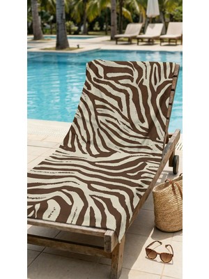 Miami Beach Zebra Desenli Kahverengi Krem Yüksek Su Emici 70X150 Plaj Havlusu