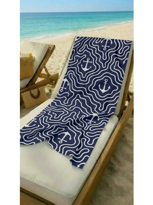 Miami Beach Marin Çapa Desenli Lacivert Yüksek Su Emici 70X150CM Plaj Havlusu