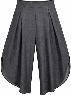 Mixray 4897 Kadın Yırtmaçlı Pileli Asimetrik Dökümlü Pantolon Siyah