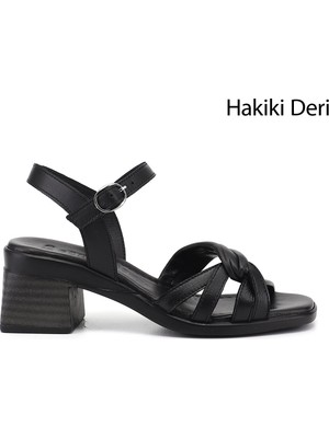 Gönderi(r) Kadın Siyah  Bilek Bağlı Kalın Topuklu Hakiki Deri Sandalet