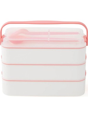 3 Katlı Kulplu Beslenme Kabı Diyet Sefer Tası Saklama Kabı Çatal Kaşıklı