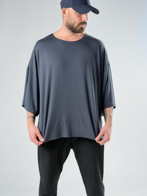Cocopelli Fakir Kol Antrasit Oversize Viscon T-Shirt COC3027