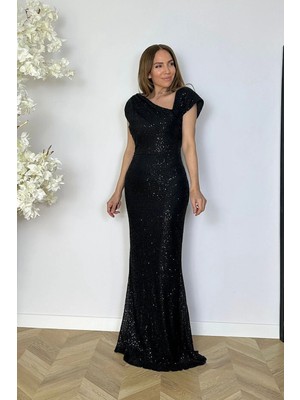 G1806 Yaka Detaylı Payat Elbise Siyah