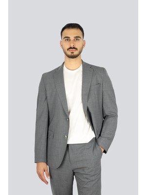 Boss Erkek Çentikli Yaka Normal Kesim Düğme Kapamalı Gri Alt-Üst Takım 50557244-030