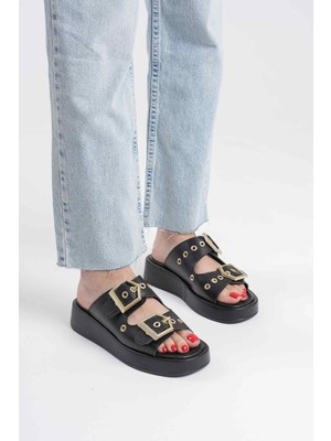 Zerenyus Denver Premium Siyah Tokalı Yazlık Terlik