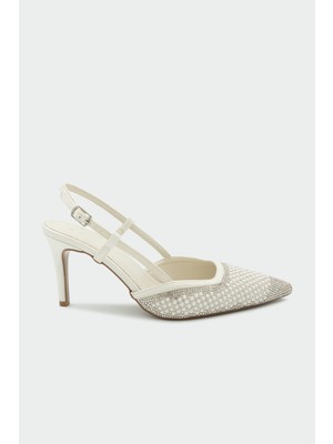 Laminta Inzagi Taş Işleme Detaylı Kadın Sedef Topuklu Ayakkabı