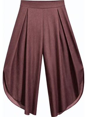 Mixray 4897 Kadın Yırtmaçlı Pileli Asimetrik Dökümlü Pantolon Bordo